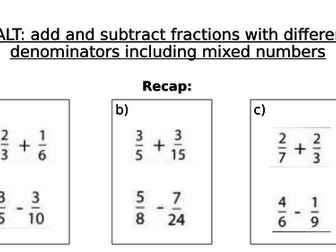 Year 6 Maths: Add and subtract fractions with different denominators