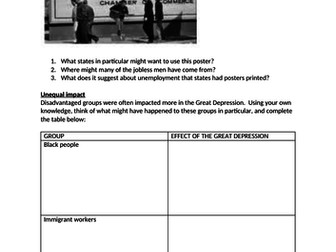 Impact of the Great Depression - presentation and worksheet GCSE