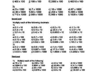 Multiplying by 10, 100 and 1000