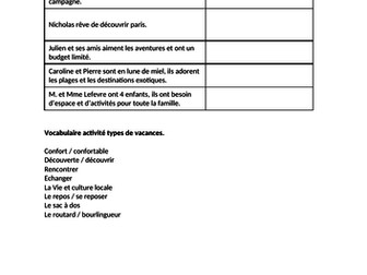 Les vacances - advanced level