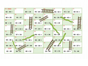 Year 2 Maths: 2-digit Addition and Subtraction up to 100 snakes and ladders board game