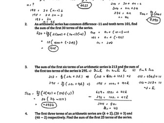 IBDP Math SL Arithmetic Sequence and Series Exercises and Assessments with Working and Answers