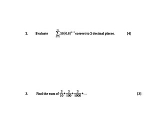 IBDP Math SL Worksheet on Geometric Sequences and Series with Working and Answer