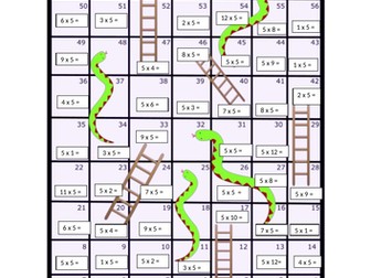 5 Times Table Snakes and Ladders Board Game