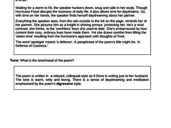 Eduqas GCSE English Literature Poetry Anthology - Revision sheet 'Cozy Apologia' Rita Dove