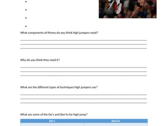 Athletics Non Participant Worksheets PE