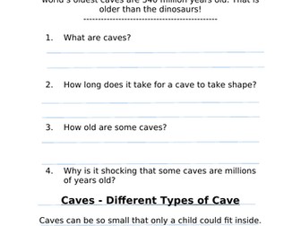 Caves Comprehension Year 2 Key Stage 1