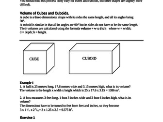 Cubes and Cuboids - Volume