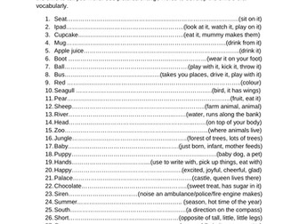 EAL vocabulary - vocabulary game.