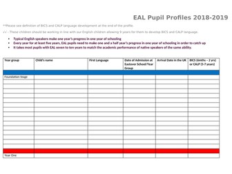 EAL whole school pupil profile sheet