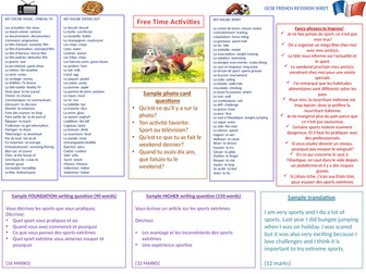 GCSE AQA Free-time Revision/ Help Sheet/ Cover/ knowledge organiser