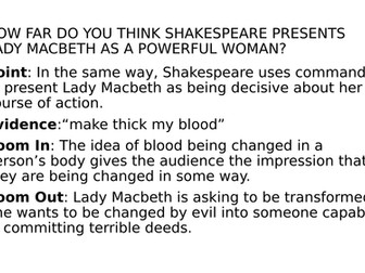 Macbeth Lady Macbeth Model PEZZ Paragraph GCSE