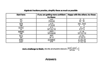 Simplifying algebraic fractions practice