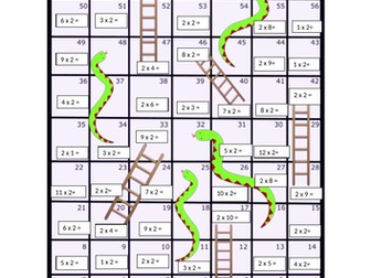 2 Times Table snakes and ladders board game