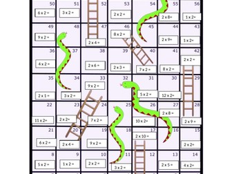 2 Times Table snakes and ladders board game