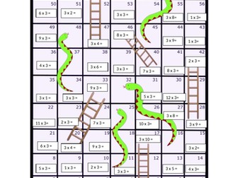 3 Times Table Snakes and Ladders Board Game