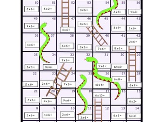 6 Times Table Snakes and Ladders Board Game