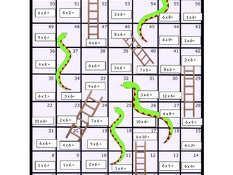 6 Times Table Snakes and Ladders Board Game