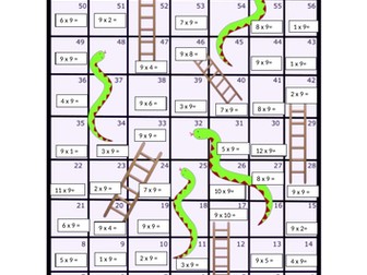 9 Times Table Snakes and Ladders Board Game