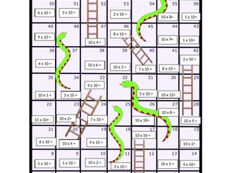 10 Times Table Snakes and Ladders Board Game