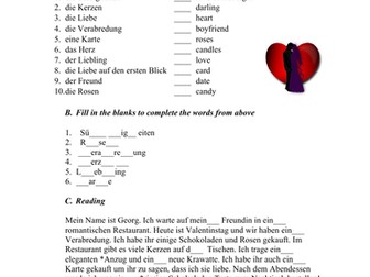 Valentinstag - Valentines Day German Worksheet