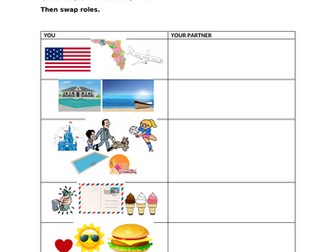 Pairwork les vacances - speaking and listening practise