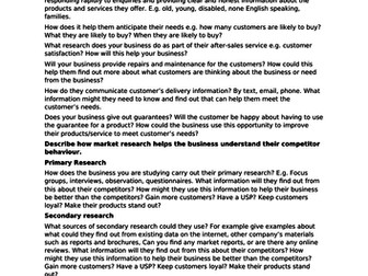 BTEC Tech Award in Enterprise Component 1 Low ability worksheets