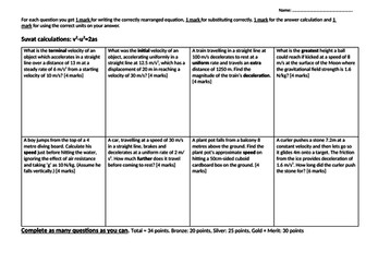 Suvat calculation practice