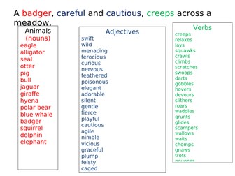 Describing animals word-mat vocabulary adjectives