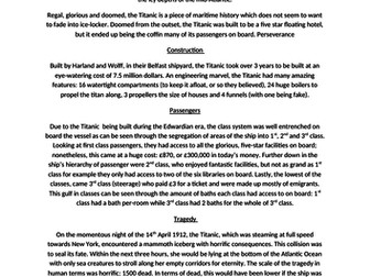 Non-chron model text about the Titanic