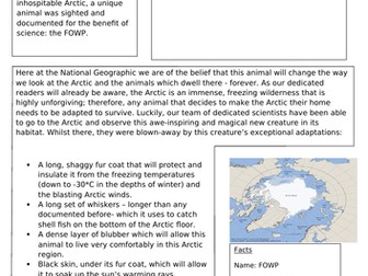 Made up Arctic animal  model text -article