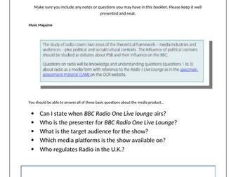 OCR J200/02 Media Studies - Radio 1 Live Lounge Work Booklet & Presentation