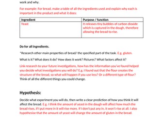 Food technology, AQA. GCSE, NEA1 template