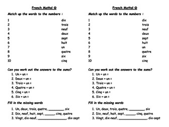 French Maths Worksheet