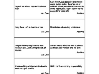 An Inspector Calls character quotes cards