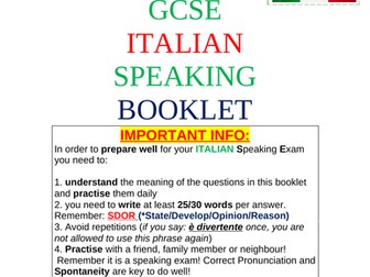 NEW ITALIAN GCSE SPEAKING BOOKLET WITH ANSWERS!