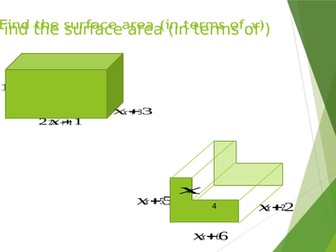 Algebraic surface area and volume  - three bracket expansions