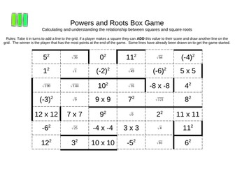 Powers and Roots Box Game
