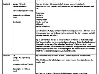 AQA Literature Paper 2 tip sheet