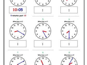 Telling the time - Minutes PAST the Hour Worksheet