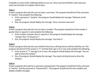 GCSE Computer Science Python IF Statements Worksheet