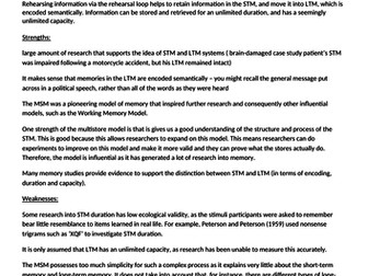 Describe and evaluate the Multi-store model of memory Essay plan and answers