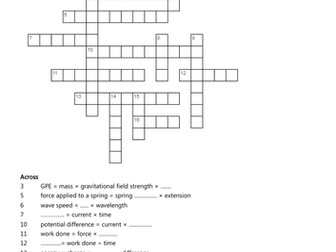 AQA Physics Formulae Crossword