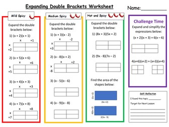 Expanding Double Brackets Differentiated Worksheet with Answers