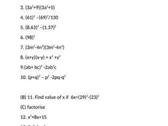 Algebra- Identities and factorisation