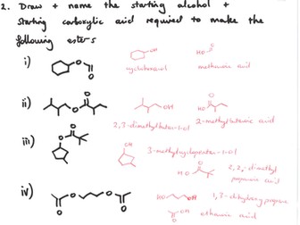 Worksheet  on esters, with answers