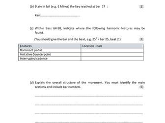 Eduqas A2 Music Haydn 104 (Mov 1) Q12 practise question with mark scheme