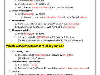 Grammar bank with core content for German written examinations