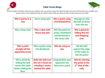 Table Tennis Bingo