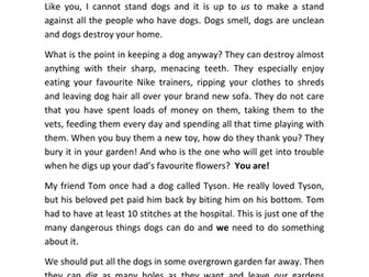 Week 1 of Writing to Persuade examining charity dog adverts.